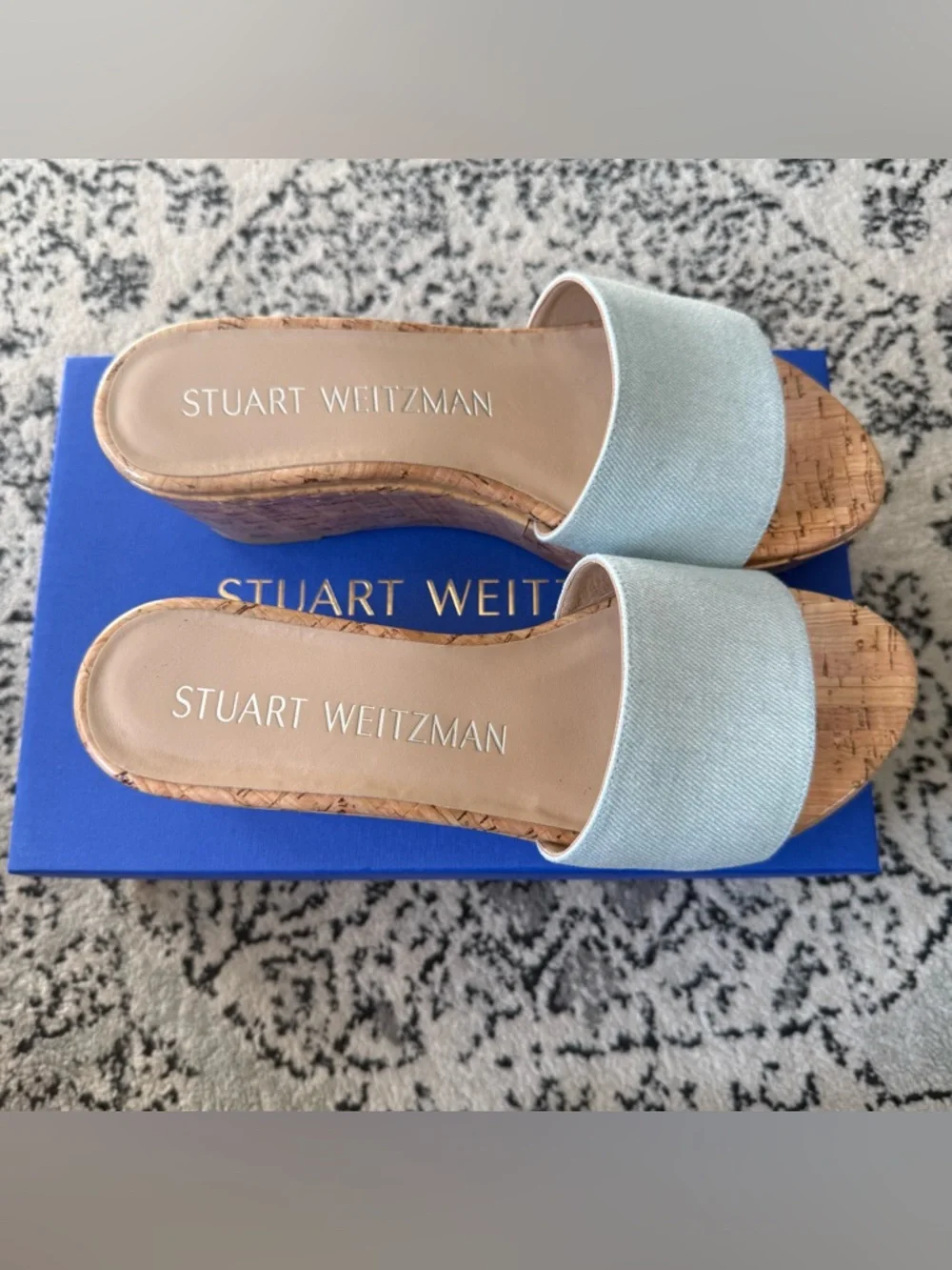 Stuart Weitzman Summer Wedge Heel Vintage Denim Cork Women’s Size 7 / 37.5 - Picture 8 of 15